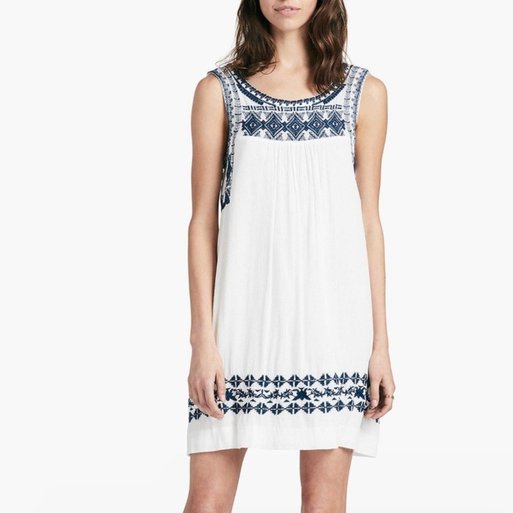 Lucky Brand Embroidered White and Blue Boho Dress Size Large